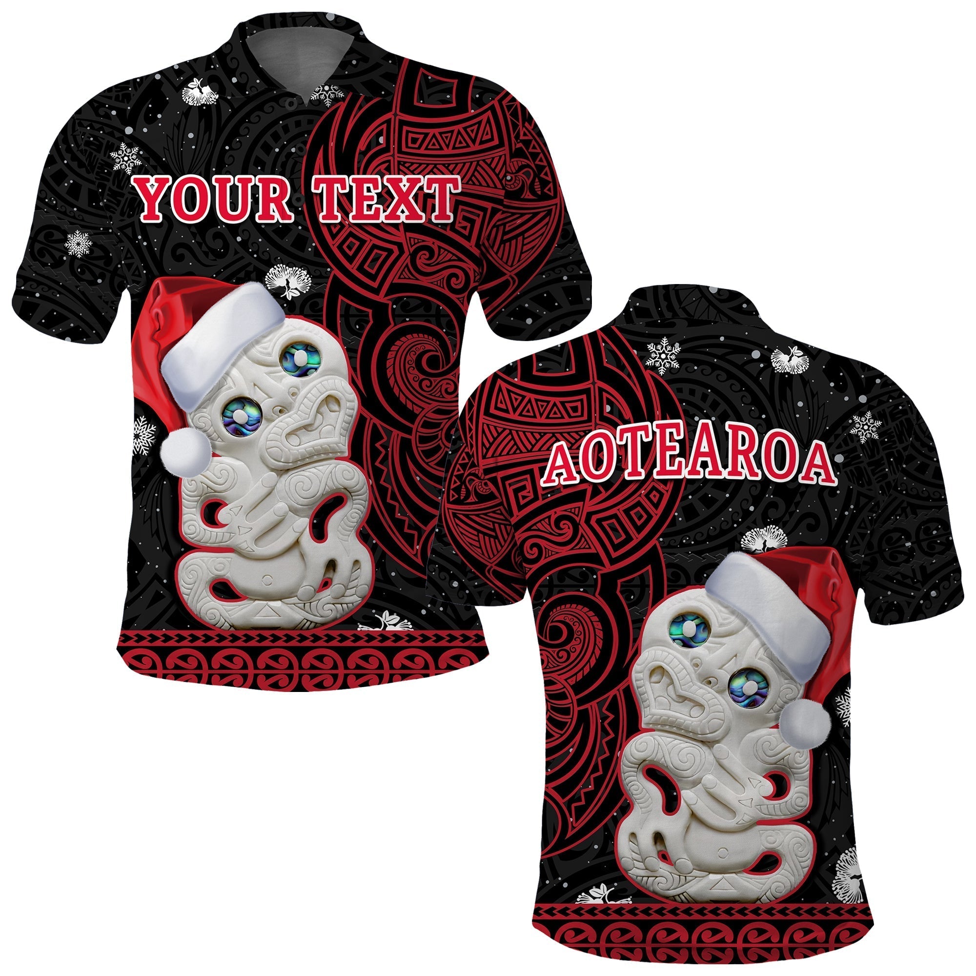 Custom New Zealand Polo Shirt Christmas Hei Tiki Red Pohutukawa Meri Kirihimete LT14