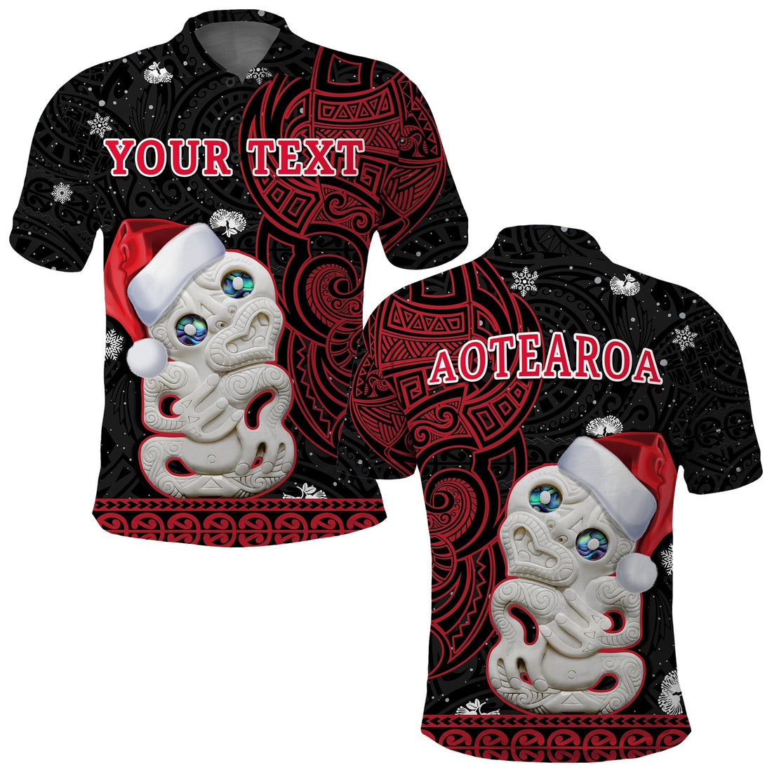 Custom New Zealand Polo Shirt Christmas Hei Tiki Red Pohutukawa Meri Kirihimete LT14