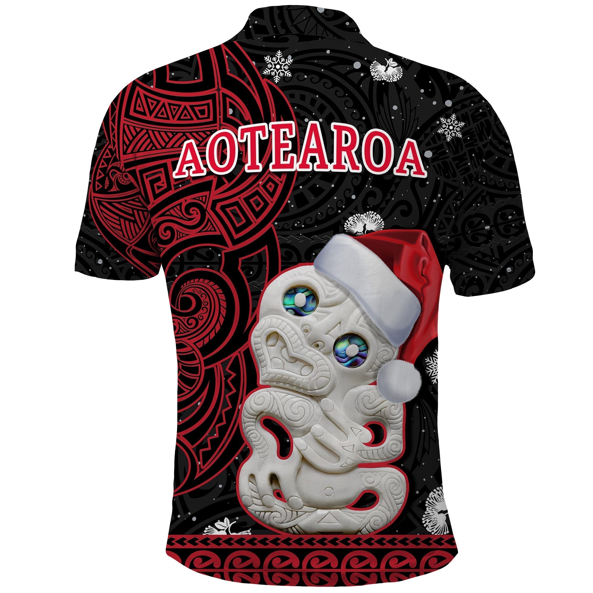 Custom New Zealand Polo Shirt Christmas Hei Tiki Red Pohutukawa Meri Kirihimete LT14