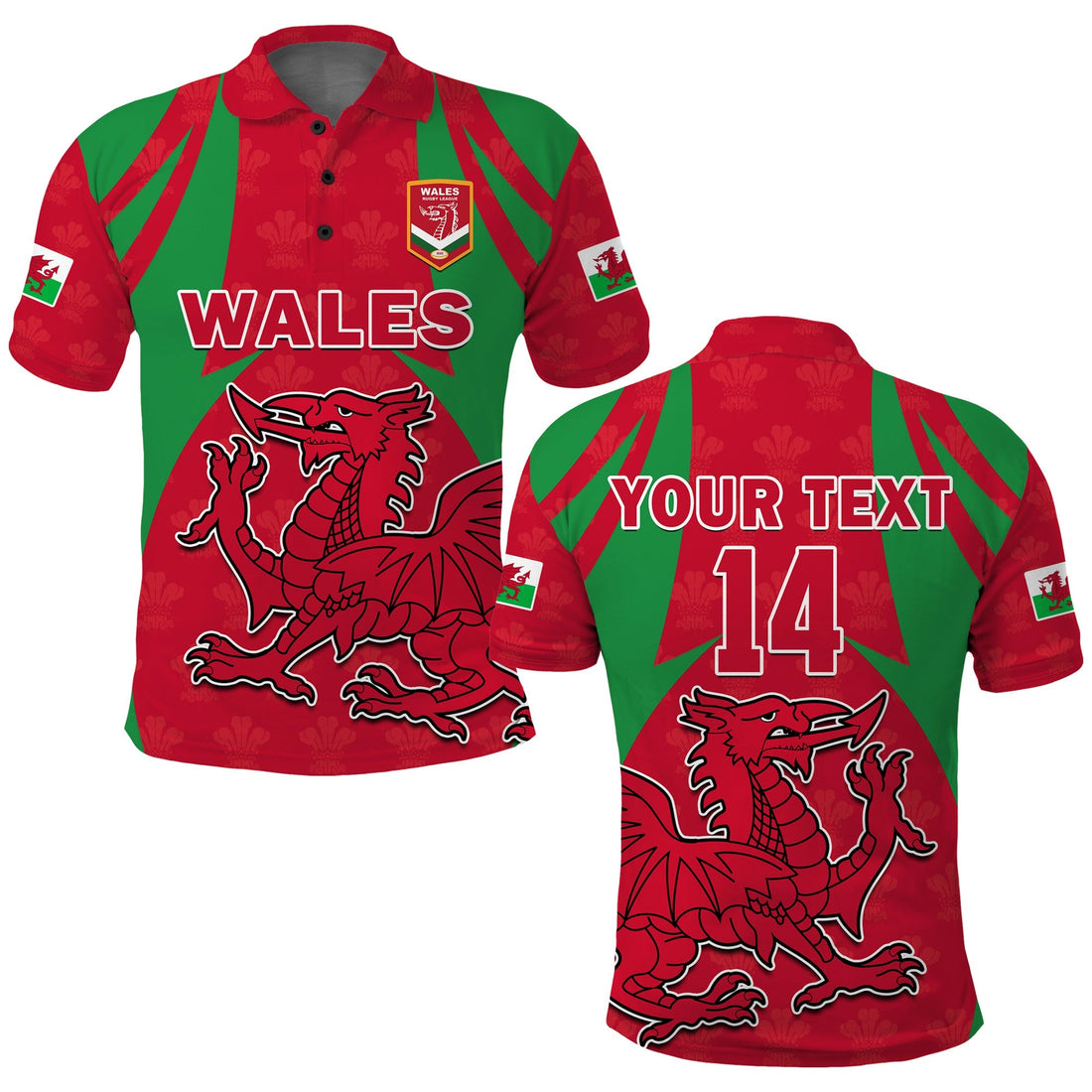 (Custom Text And Number) Wales Rugby Polo Shirt The Dragons National Team Come On Cymru LT14