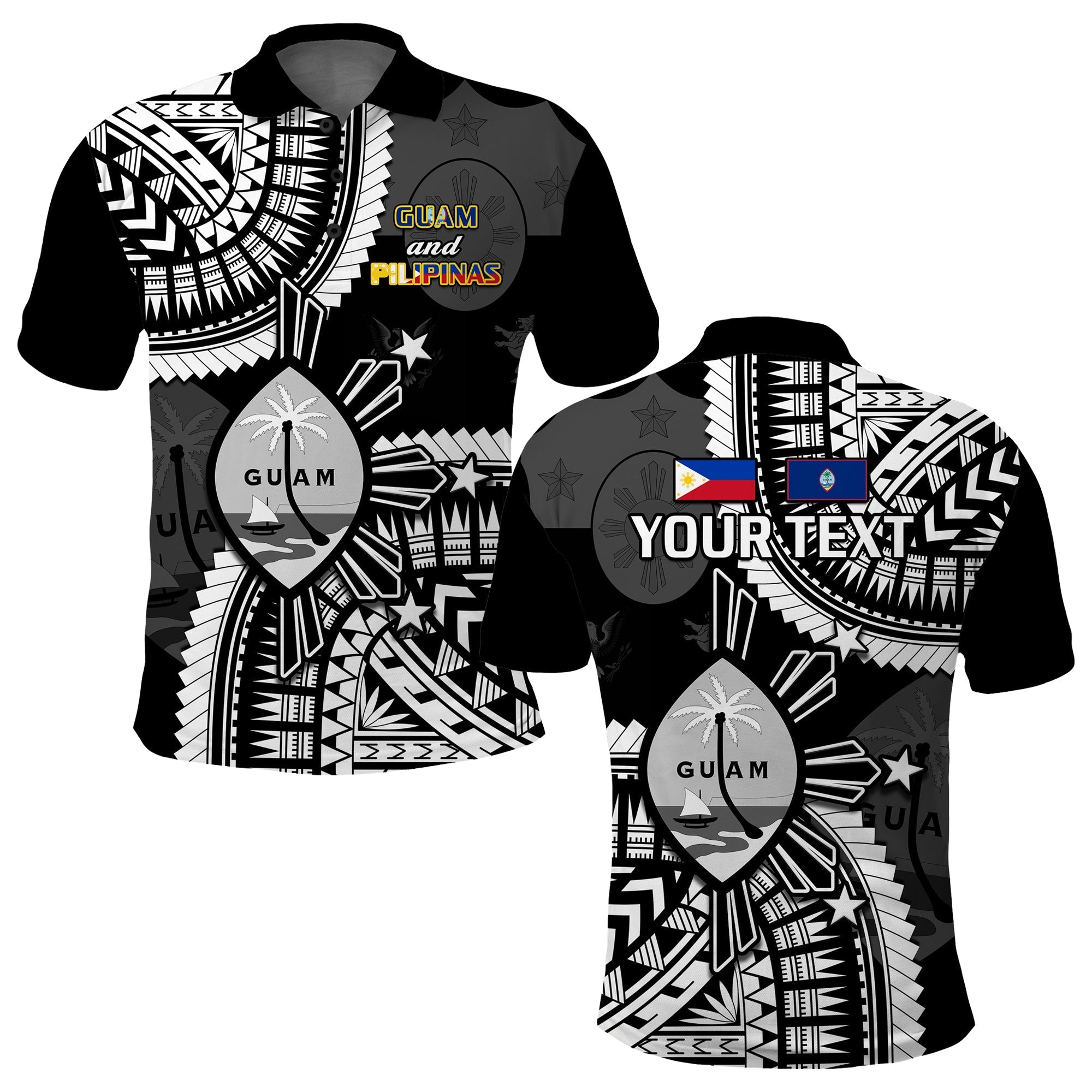 Custom Guam and Philippines Polo Shirt Guaman Filipinas Together Black LT14