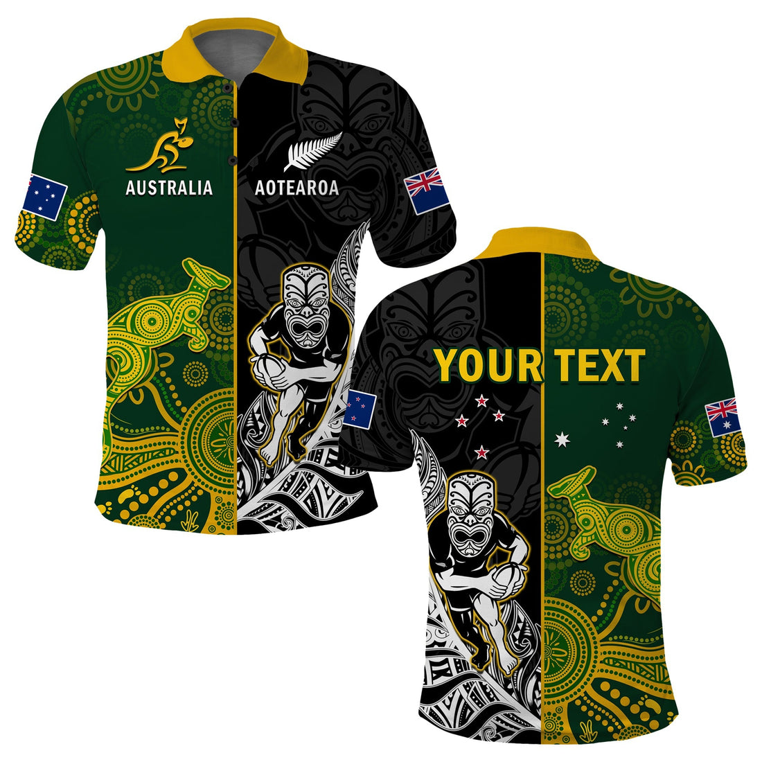 Custom Australia Rugby Mix Aotearoa Rugby Polo Shirt Wallabies All Black Special Version LT14