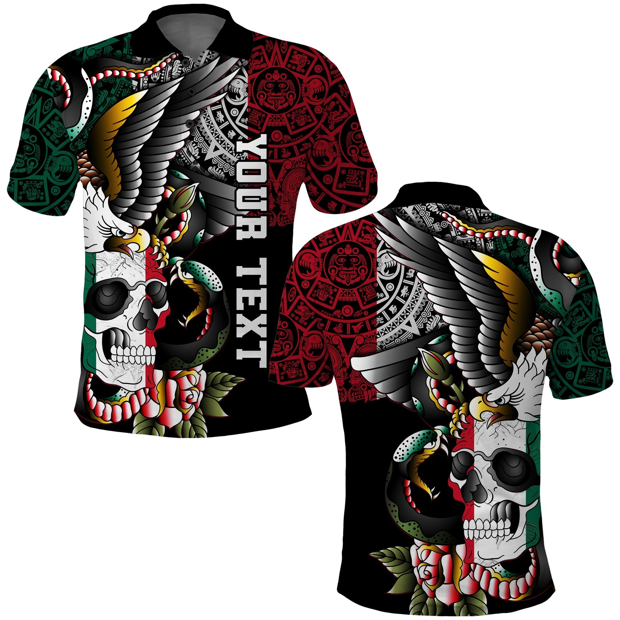 Custom Mexico Polo Shirt Mexican Skull Eagle With Angry Snake LT14