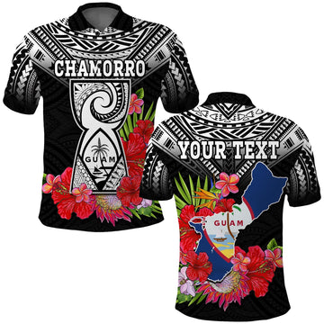 Custom Chamorro Guam Polo Shirt Guaman Latte Stone Tropical Flowers Black Style LT14