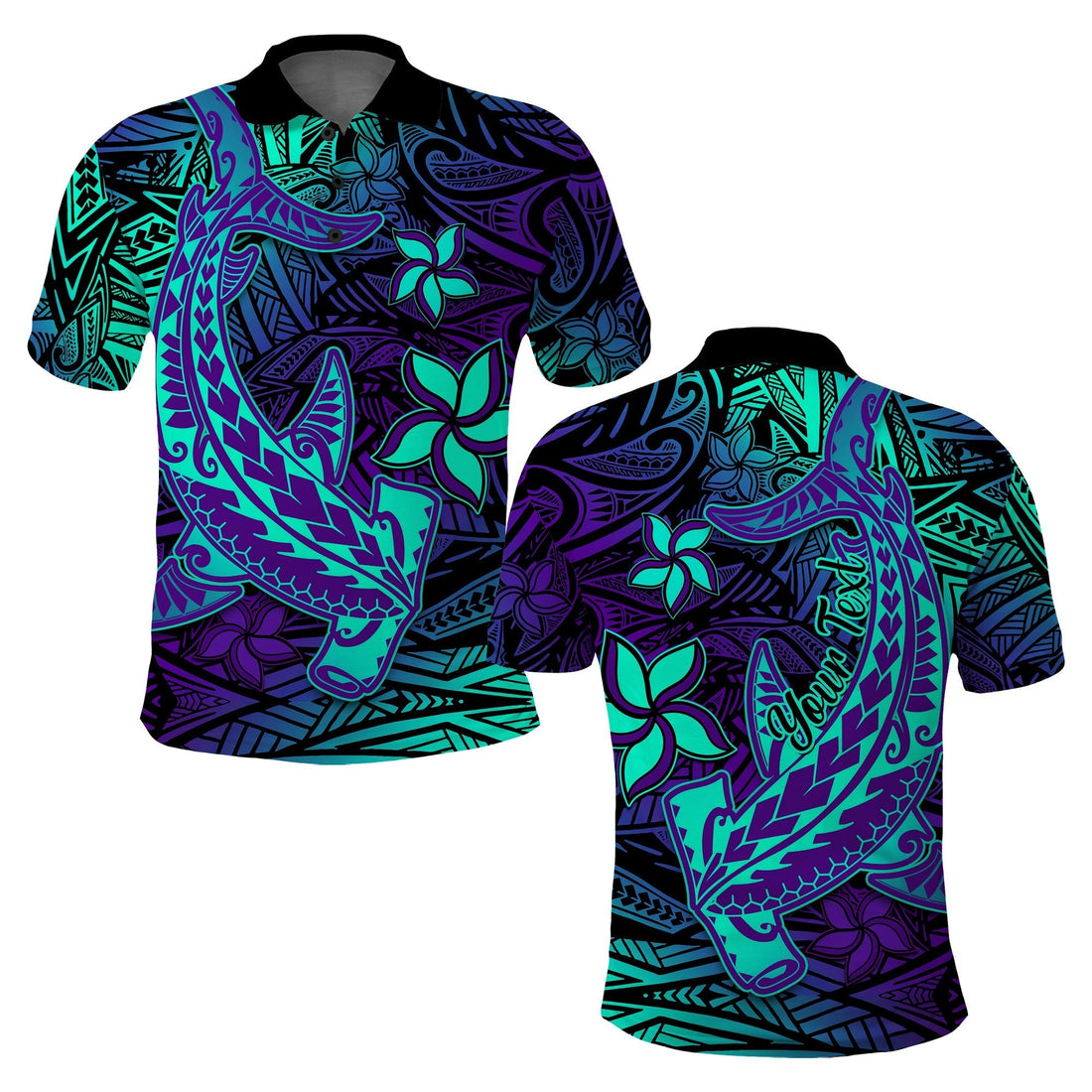 Custom Polynesian Polo Shirt Purple Paradise Hawaiian Tribal Hammerhead Shark LT14