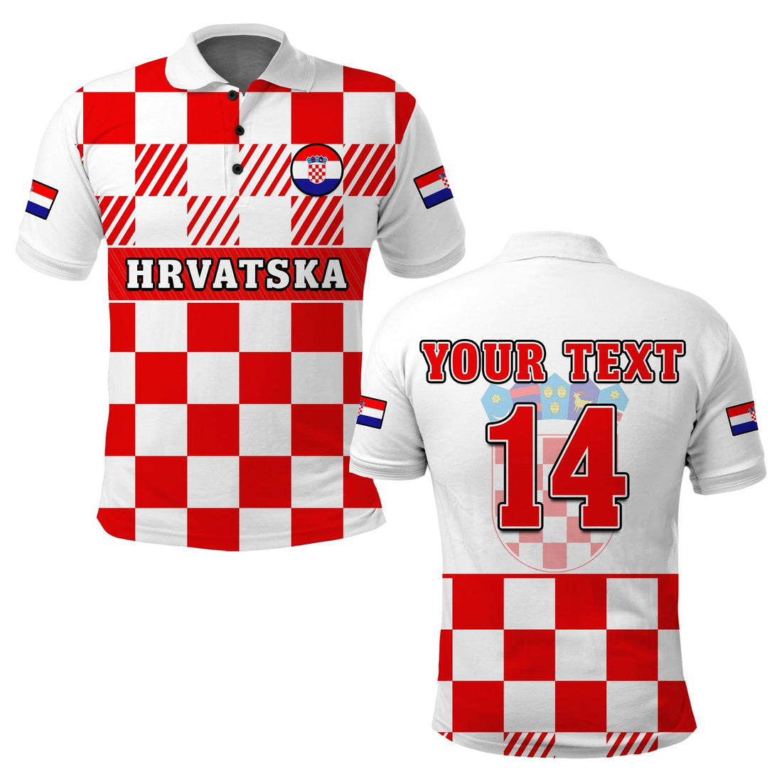 (Custom Text And Number) Croatia Football Polo Shirt Hrvatska Checkerboard Red Version LT14