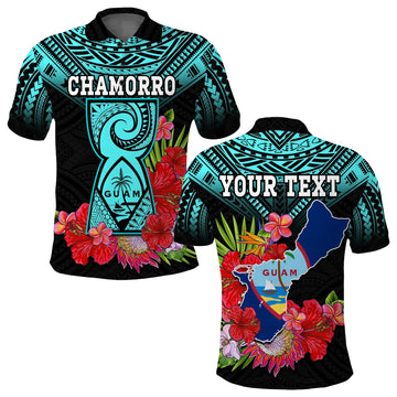 Custom Chamorro Guam Polo Shirt Guaman Latte Stone Tropical Flowers Turquoise Style LT14