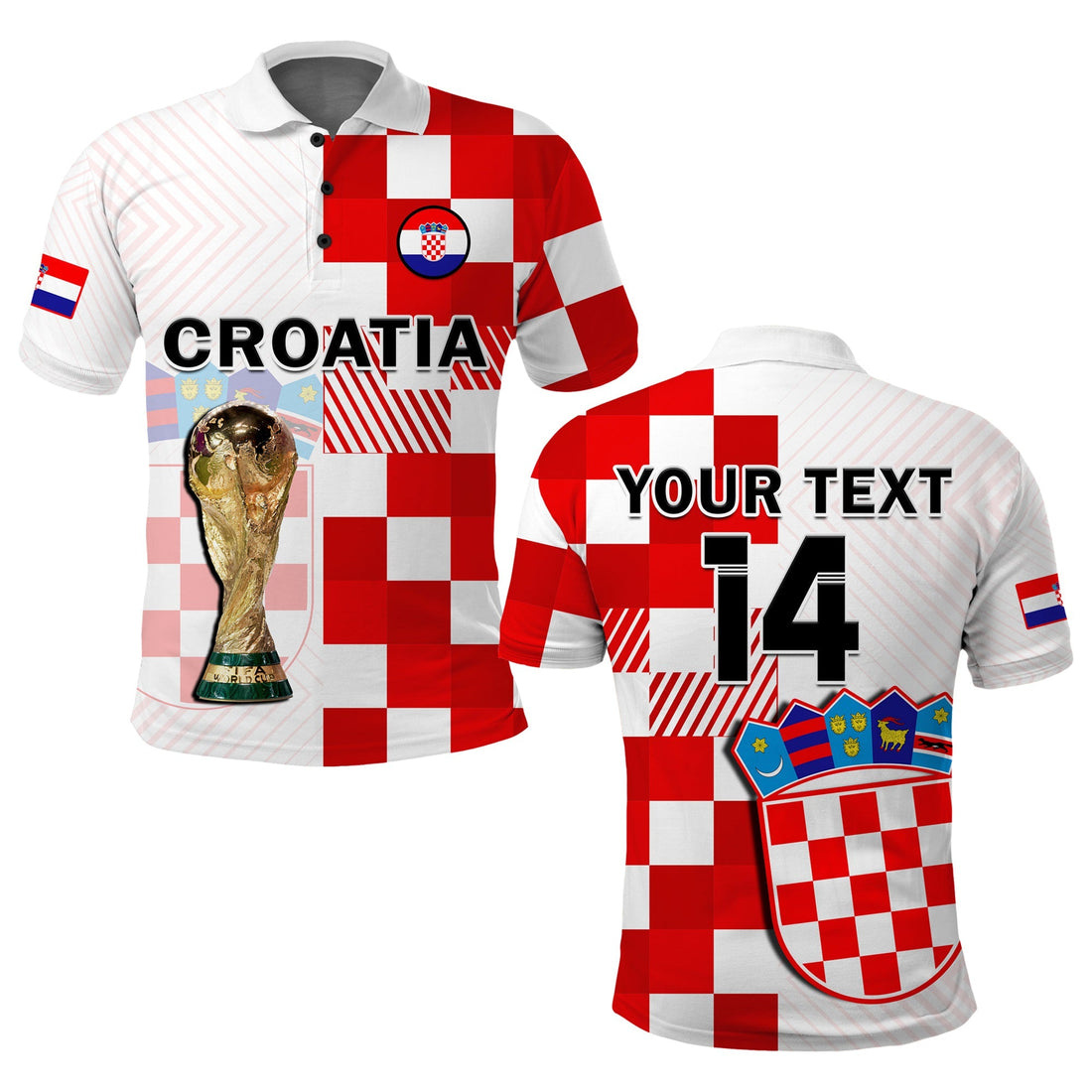 (Custom Text And Number) Croatia Football Polo Shirt Hrvatska Checkerboard Champions WC 2022 LT14