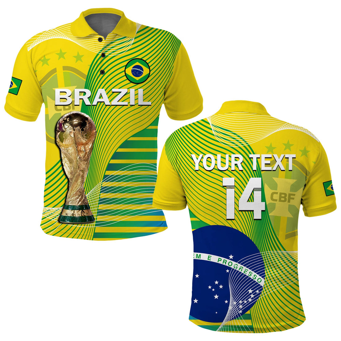 (Custom Text And Number) Brazil Football Polo Shirt Canarinha Champions WC 2022 LT14