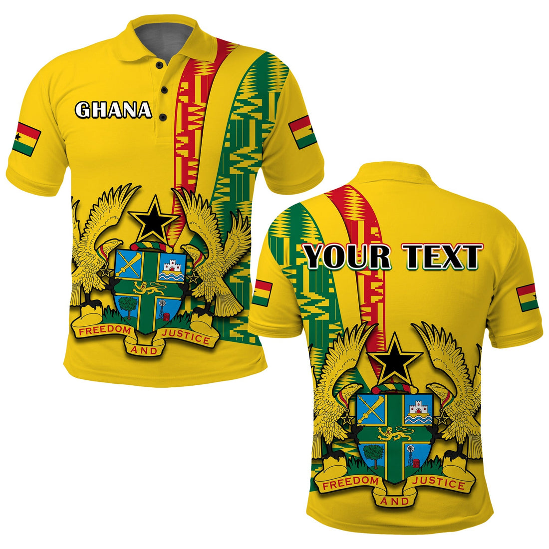 Custom Ghana Polo Shirt Ghanan Coat Of Arms Mix Kente Pattern LT14