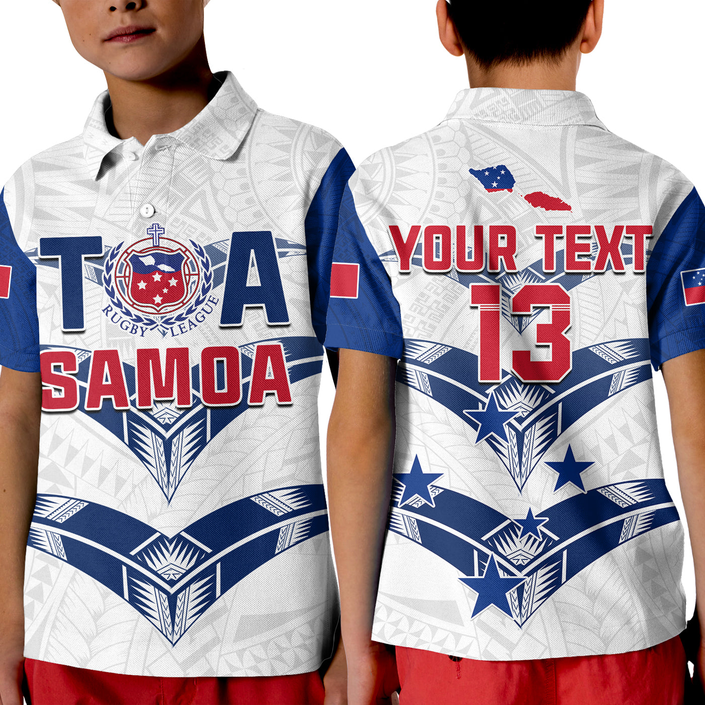 (Custom Personalise Text and Number) Toa Samoa Rugby Polo Shirt Siamupini Proud White LT13