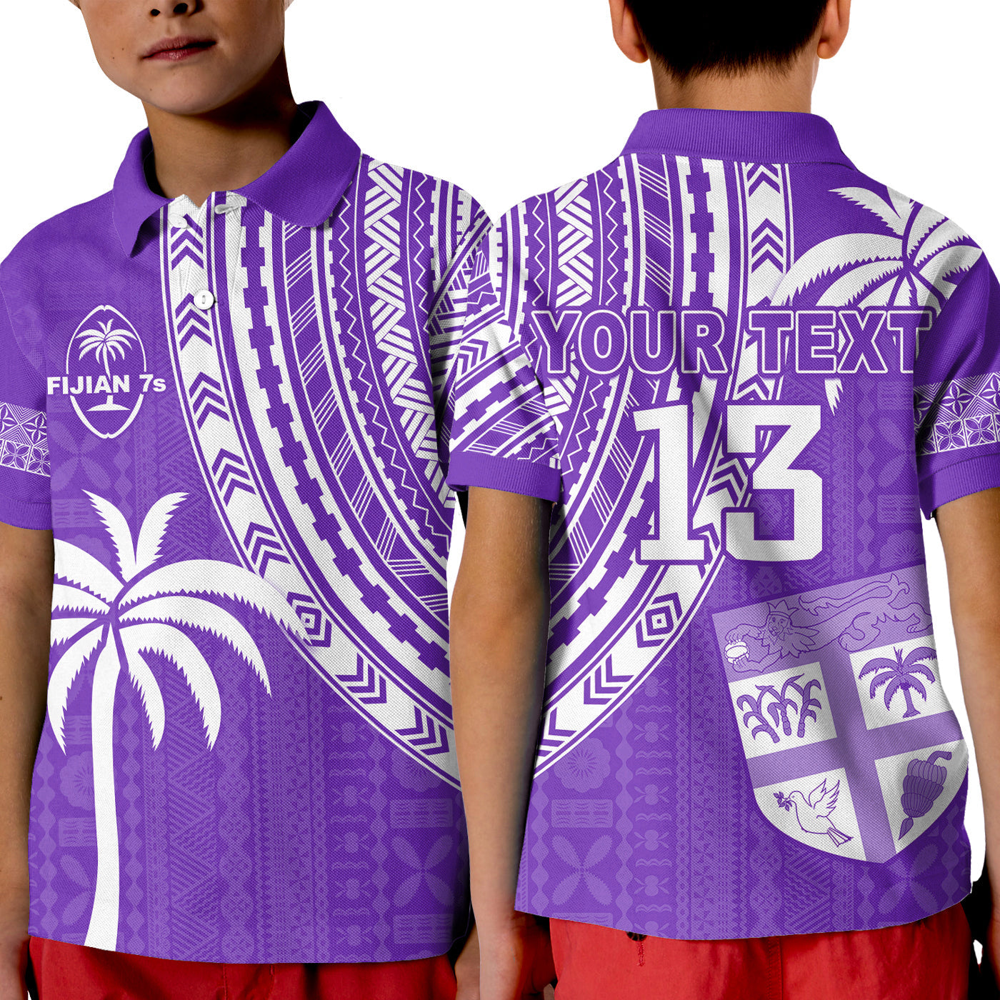 Custom Text and Number Fiji Rugby Sevens Polo Shirt Fijian 7s Tapa Polynesian Purple LT13