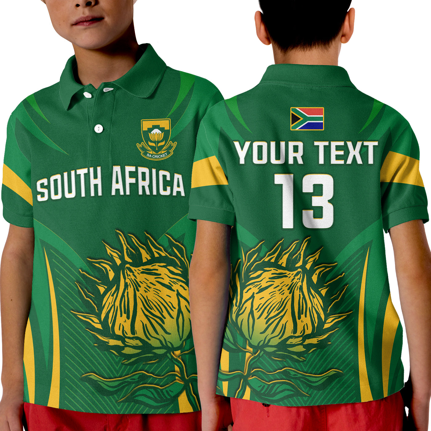 (Custom Text and Number) South Africa Cricket Polo Shirt Proteas Champion LT13