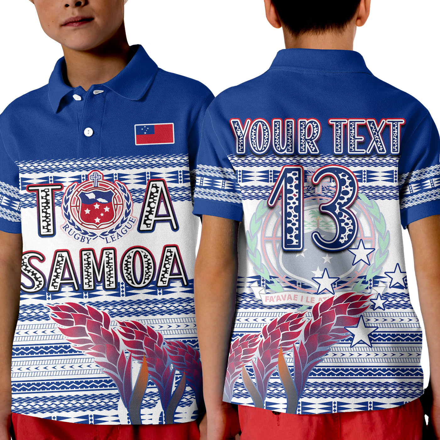 (Custom Personalise Text and Number) Toa Samoa Rugby Polo Shirt Uso Aso Uma Go Champions White LT13