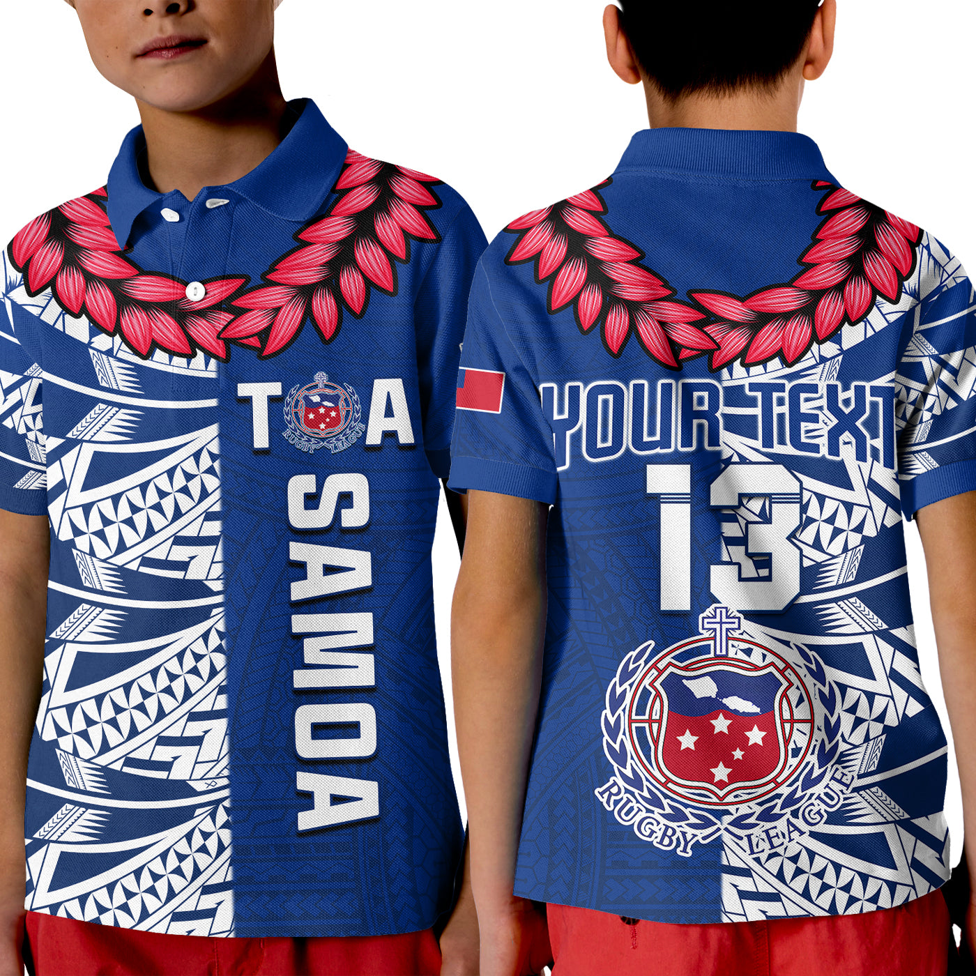 (Custom Personalise Text and Number) Toa Samoa Rugby Polo Shirt Siamupini Ula Fala Blue LT13