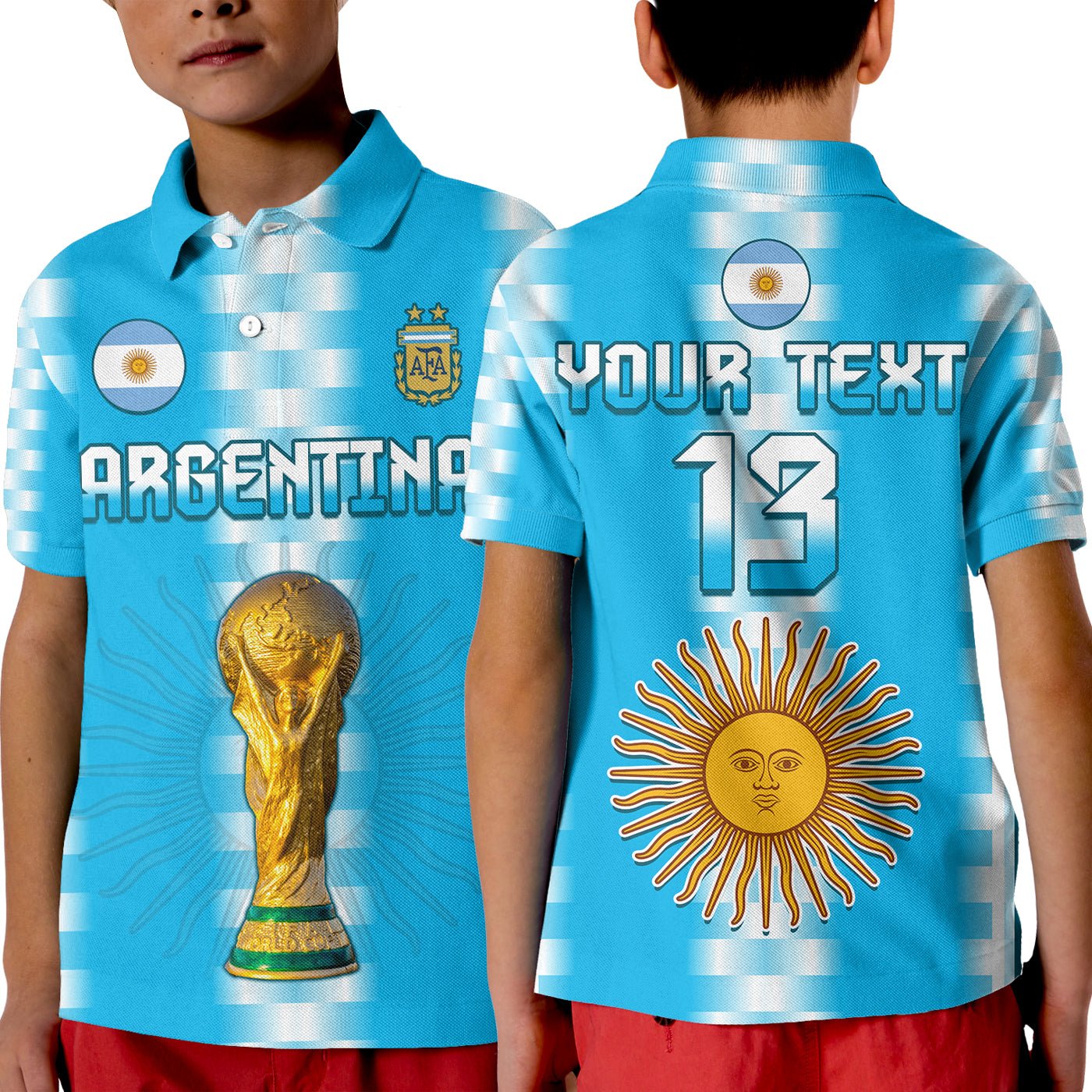(Custom Text and Number) Argentina Football Champions Polo Shirt La Albiceleste GOAT LT13