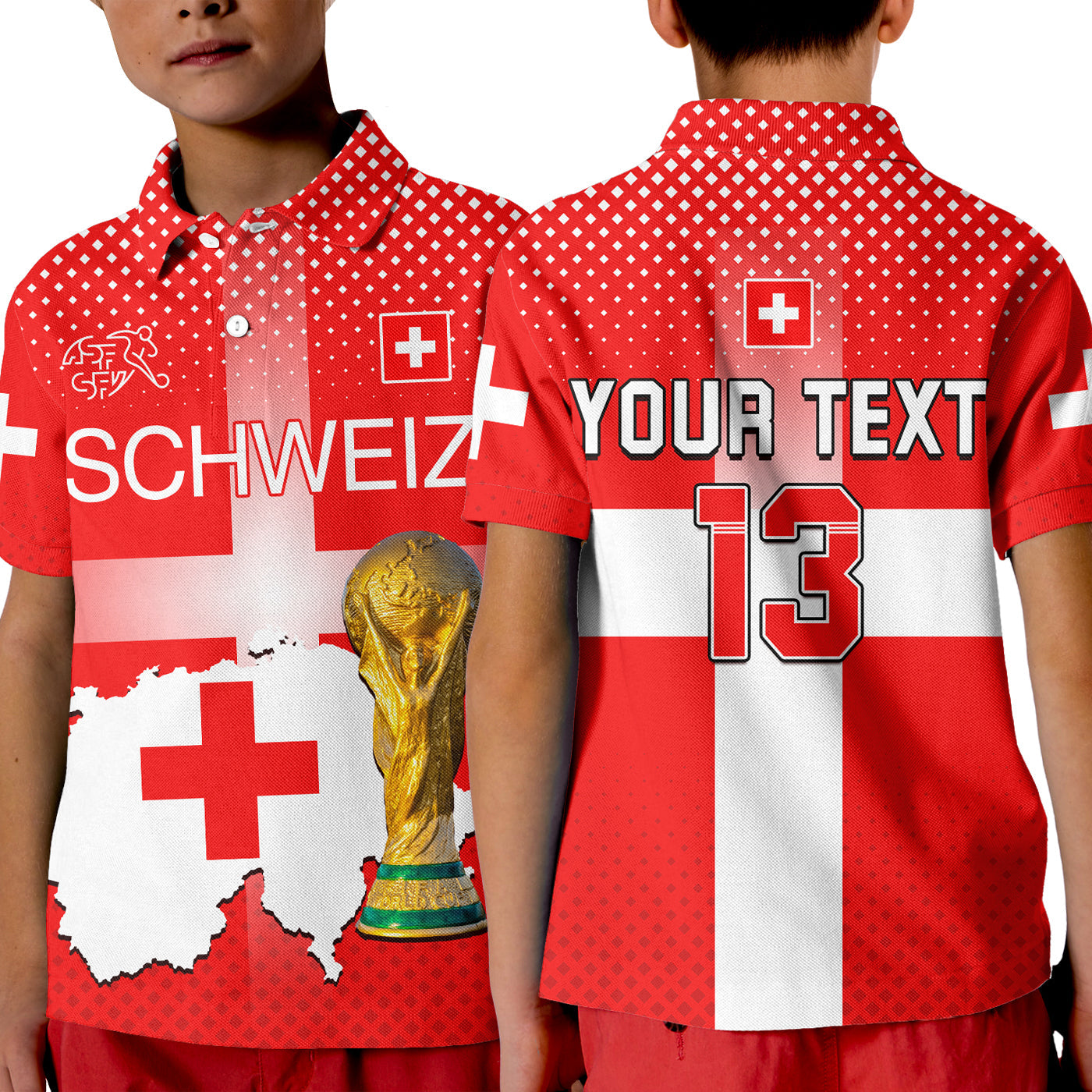 (Custom Text and Number) Switzerland Football Polo Shirt Schweizer Pati Champion 2022 World Cup LT13