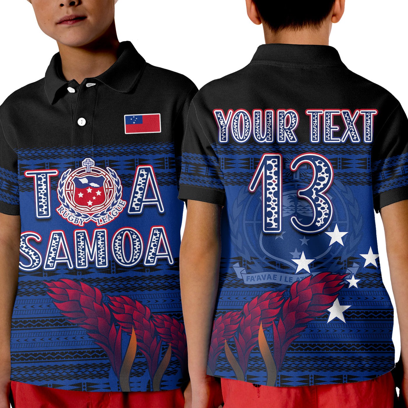 (Custom Personalise Text and Number) Toa Samoa Rugby Polo Shirt Uso Aso Uma Go Champions Blue LT13