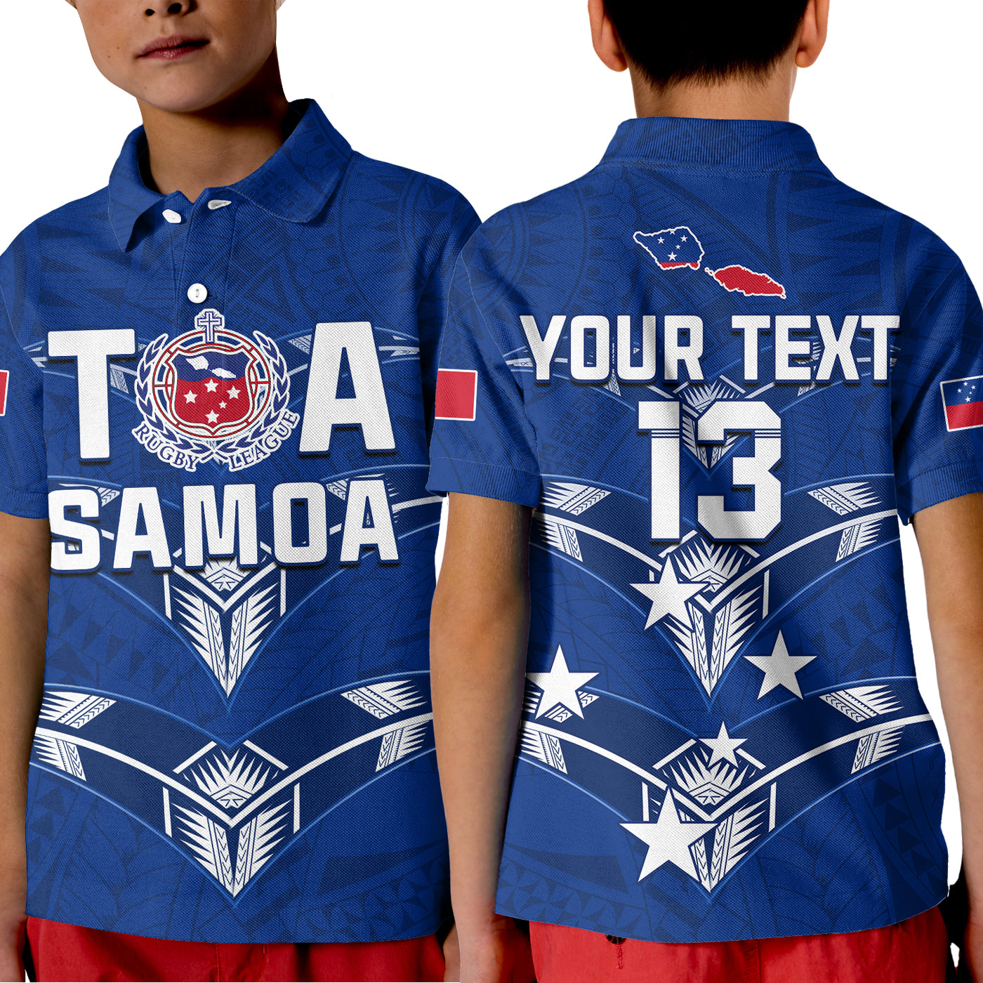 (Custom Personalise Text and Number) Toa Samoa Rugby Polo Shirt Siamupini Proud Blue LT13