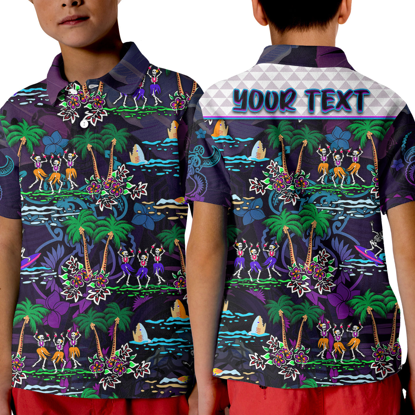 Custom Hawaii Skeleton Dancing Polo Shirt Halloween Hawaiian Turtle LT13