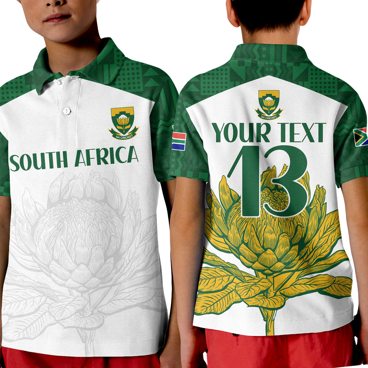 (Custom Text and Number) South Africa Cricket Polo Shirt Go Proteas Boxing Day Test LT13