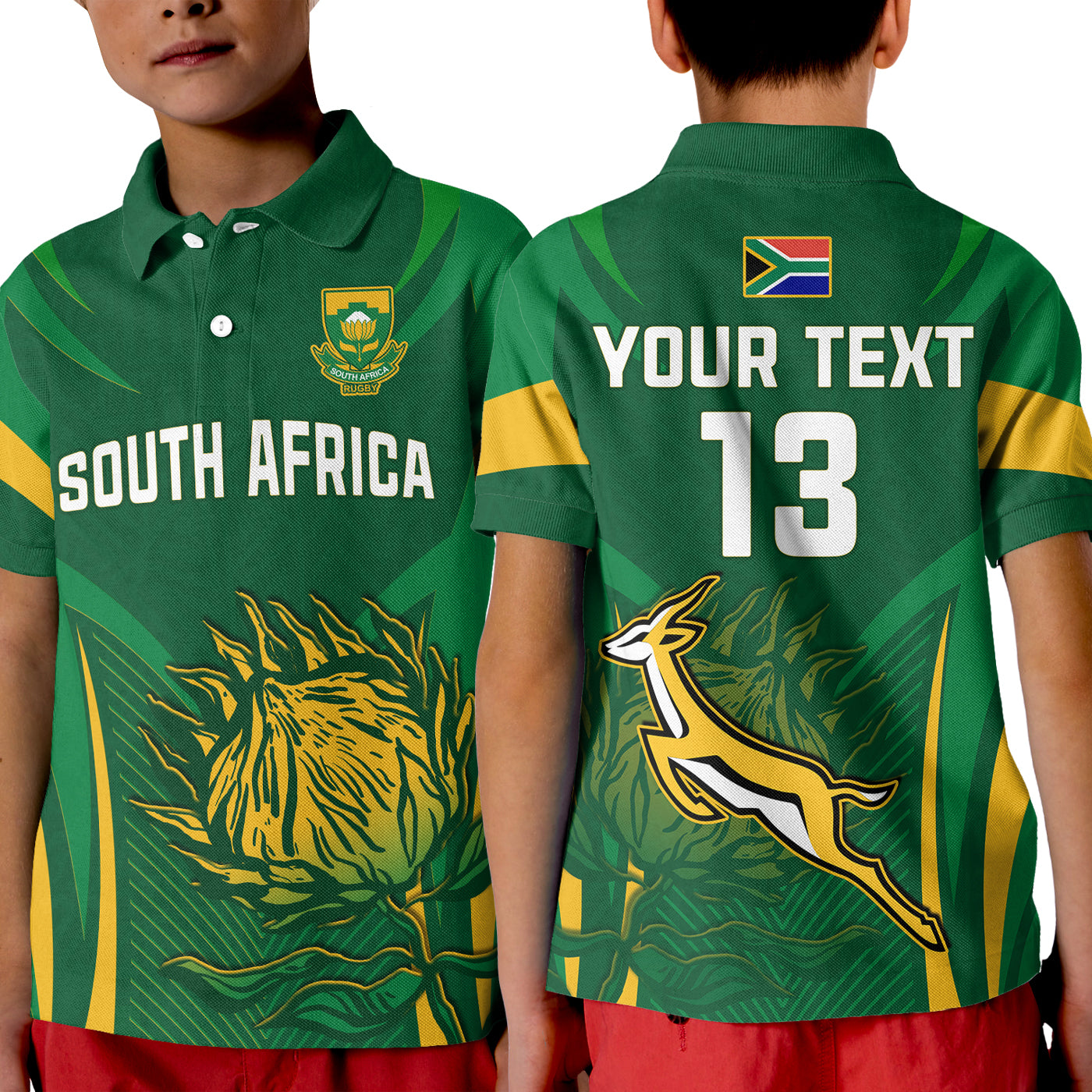 (Custom Text and Number) South Africa Rugby Polo Shirt Springboks Champion LT13