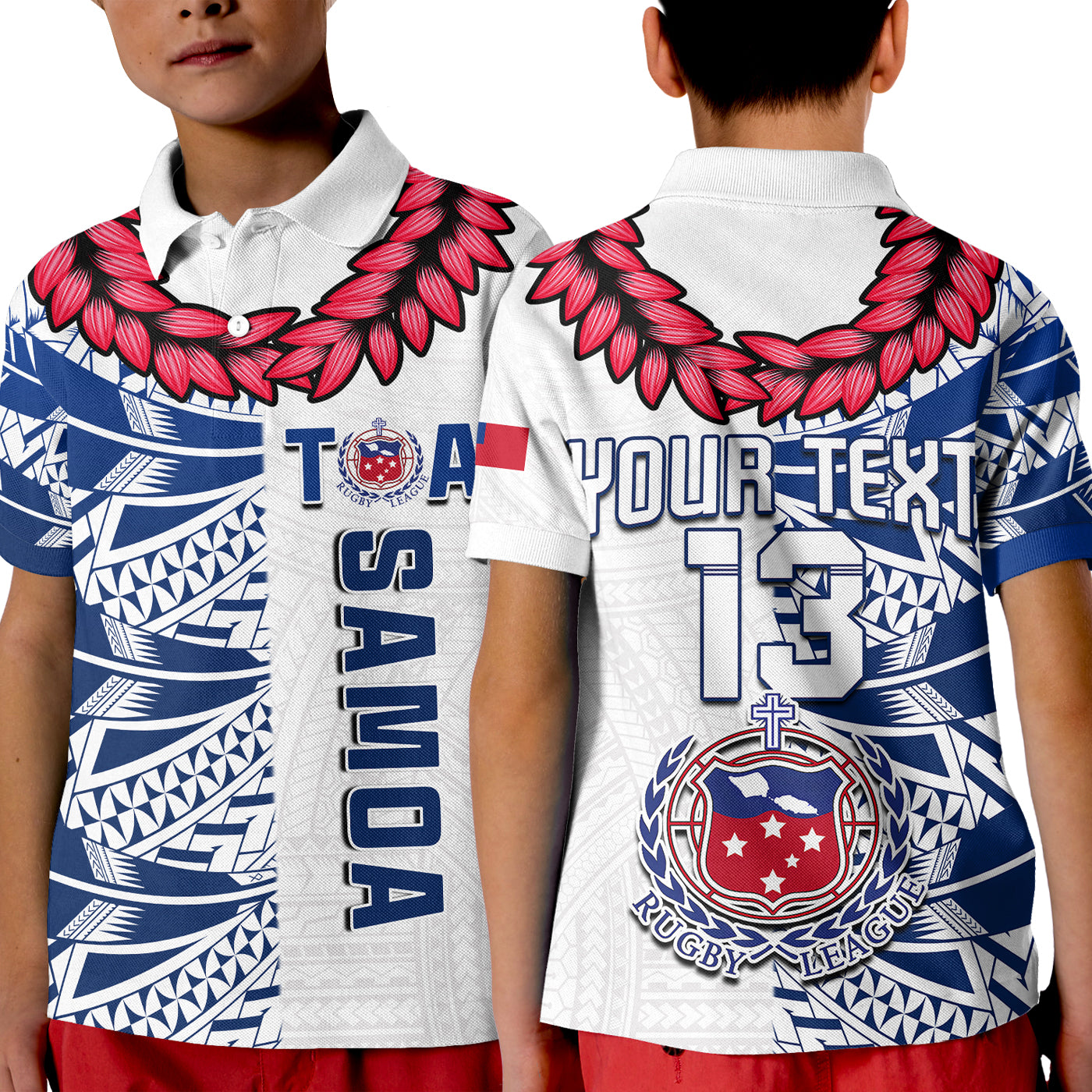 (Custom Personalise Text and Number) Toa Samoa Rugby Polo Shirt Siamupini Ula Fala White LT13
