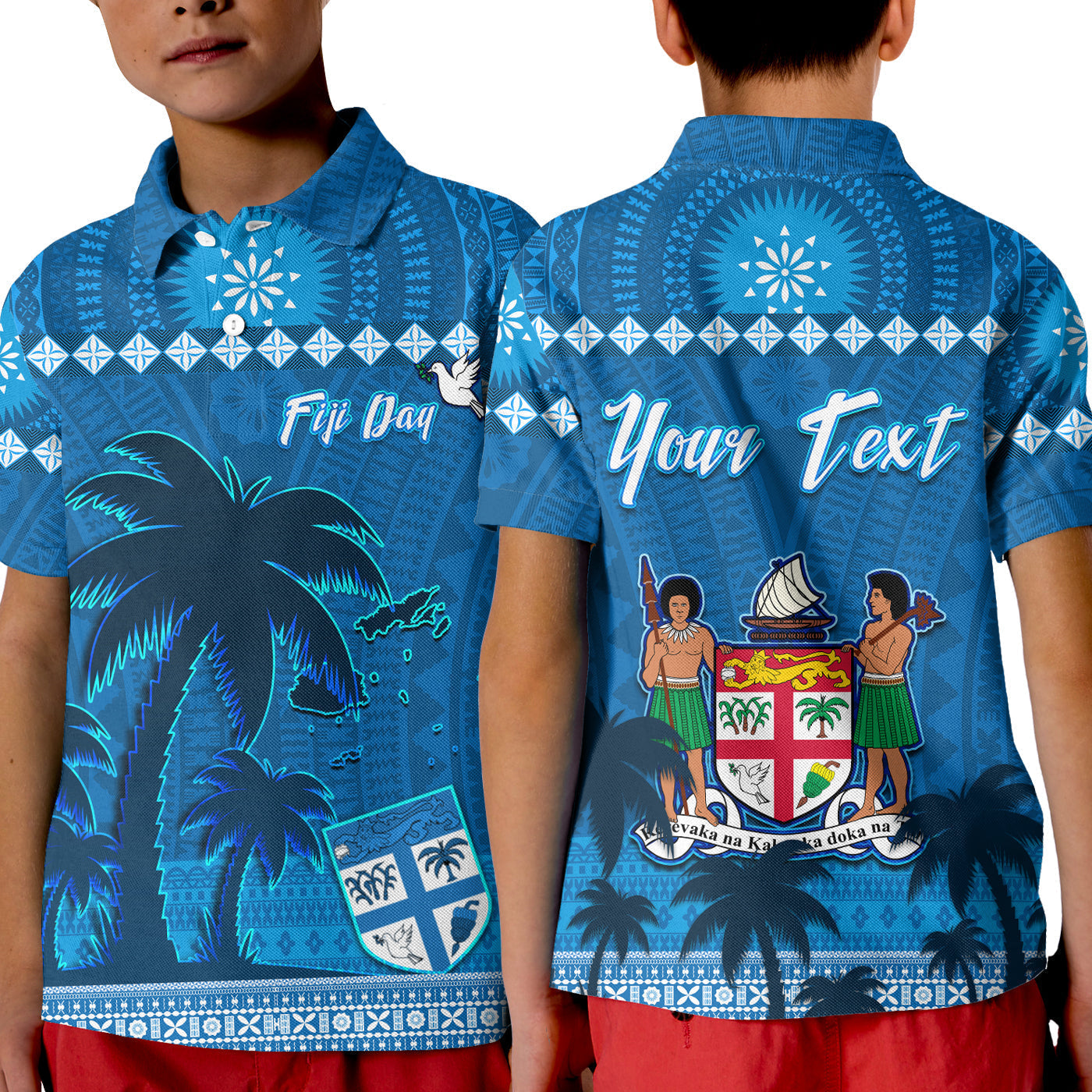 Custom Bula Fiji Day Polo Shirt Fijian Tapa with Palm Tree 52nd Anniversary LT13