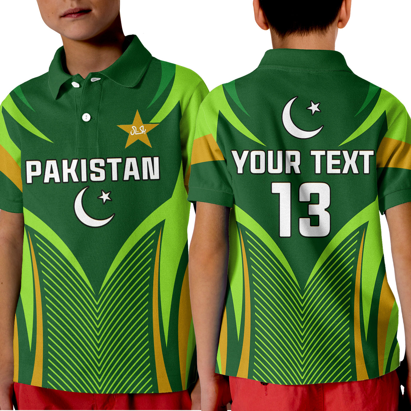 (Custom Text and Number) Pakistan Cricket Polo Shirt Green Shaheens Champion LT13