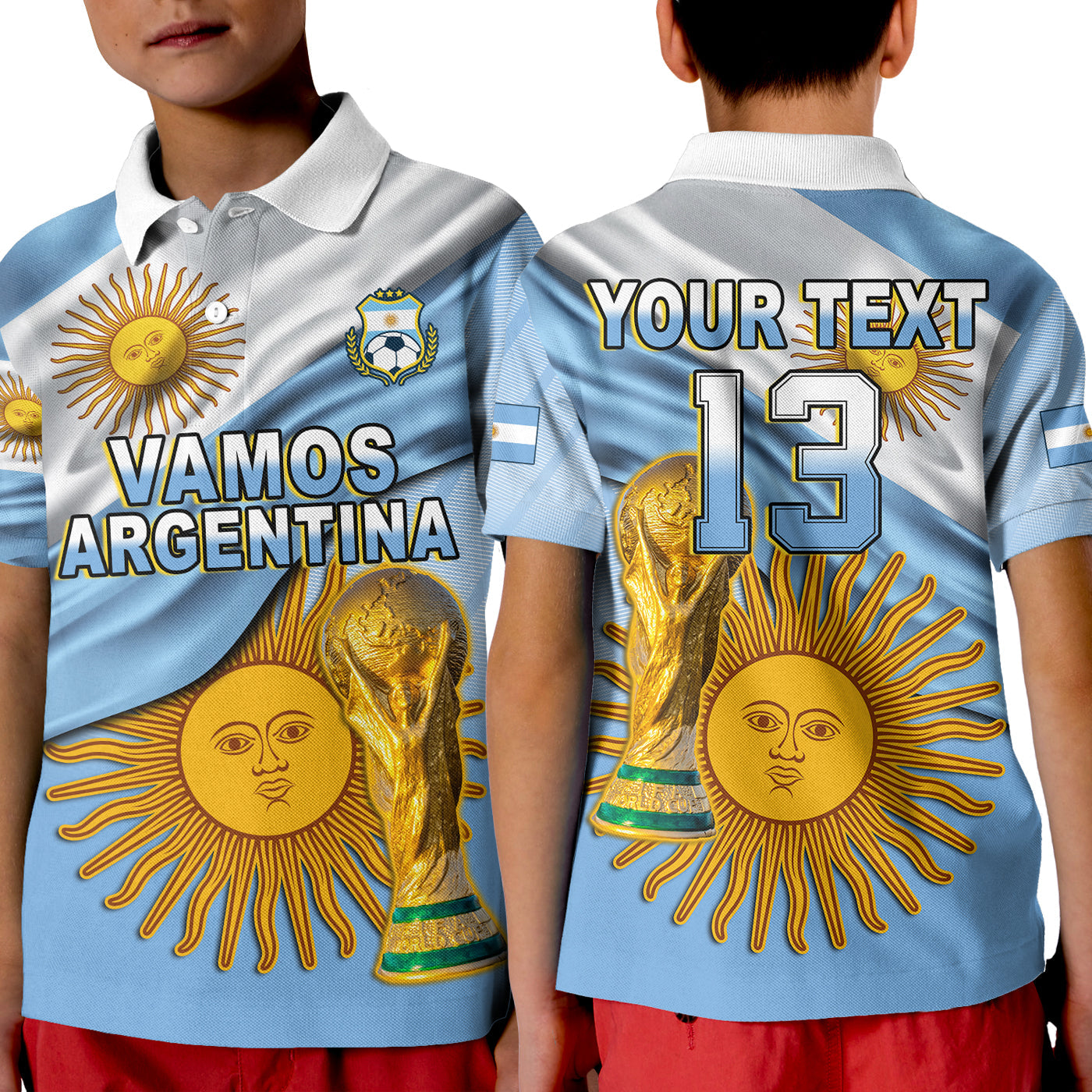 (Custom Text and Number) Football Polo Shirt Vamos La Albiceleste Champions World Cup Vibe Flag LT13