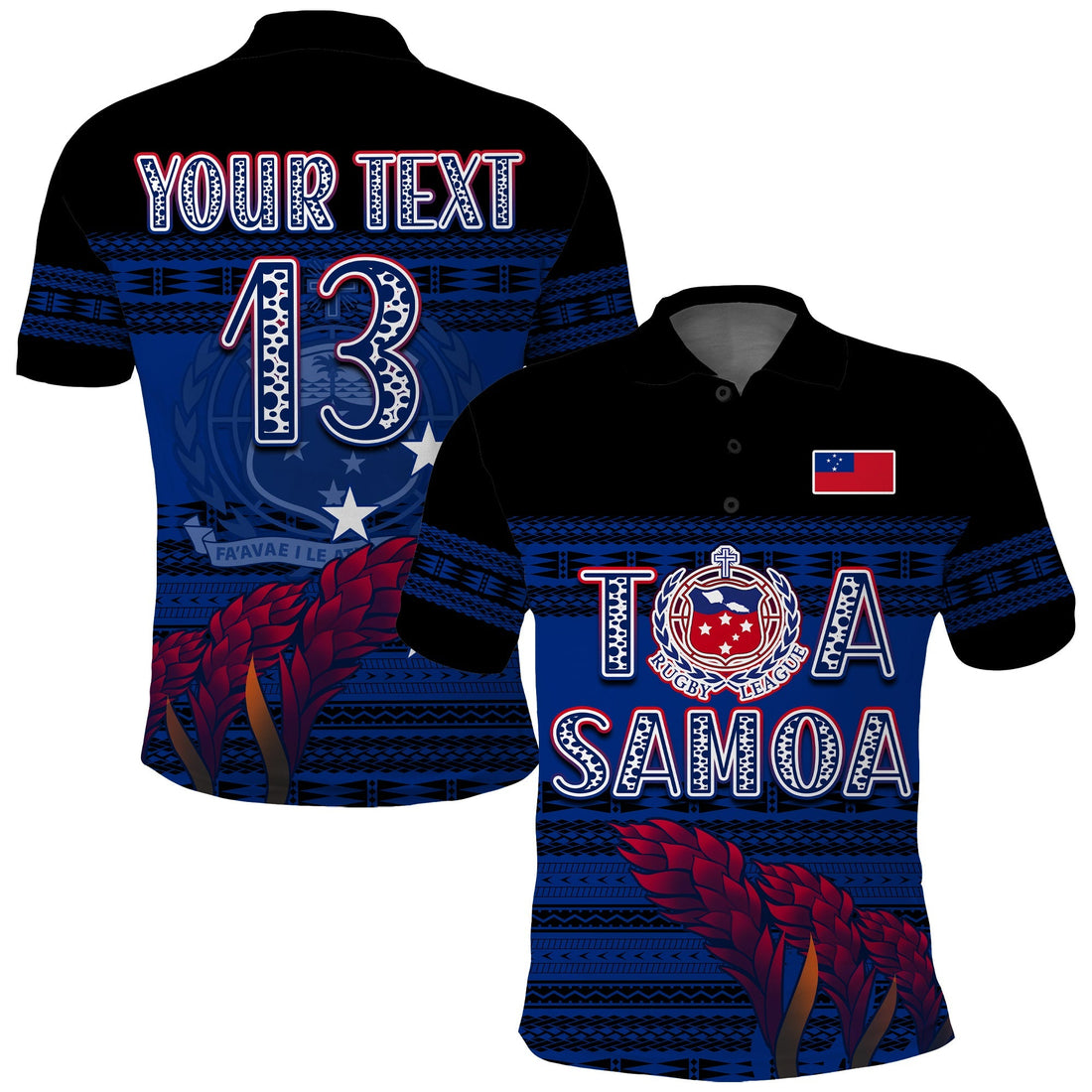 (Custom Personalise Text and Number) Toa Samoa Rugby Polo Shirt Uso Aso Uma Go Champions Blue LT13