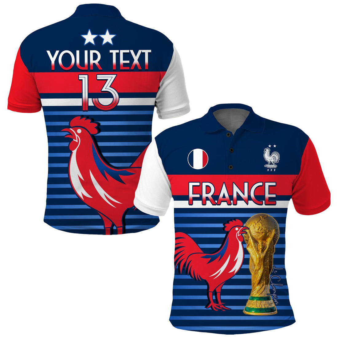 (Custom Text and Number) France Football The Blues Polo Shirt Les Bleus Le Champion 2022 World Cup LT13