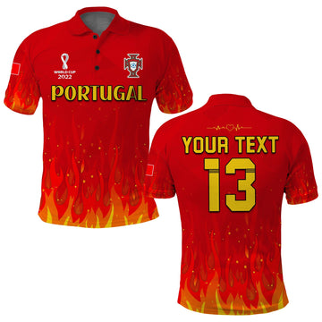(Custom Text and Number) Portugal Football Polo Shirt Champions Soccer World Cup My Heartbeat Fire LT13