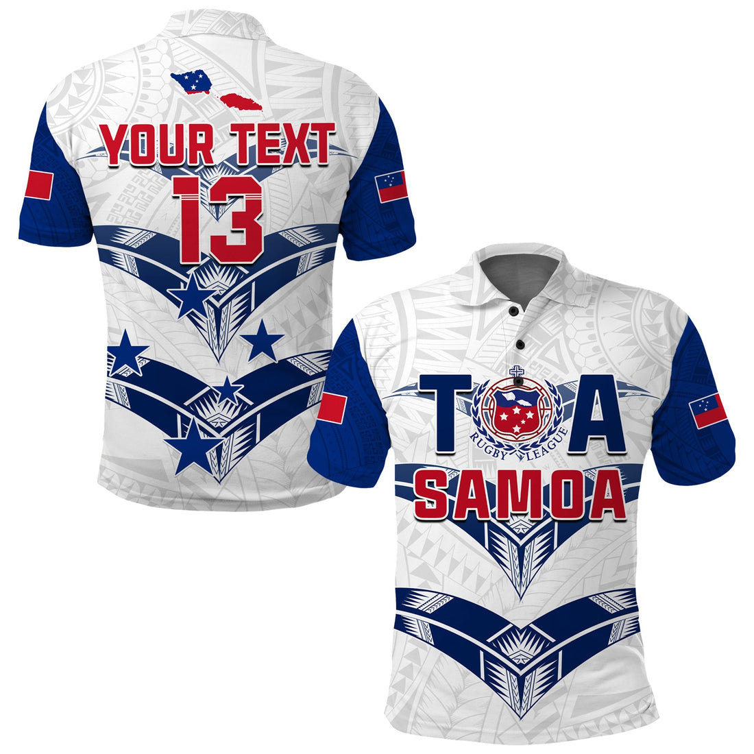 (Custom Personalise Text and Number) Toa Samoa Rugby Polo Shirt Siamupini Proud White LT13