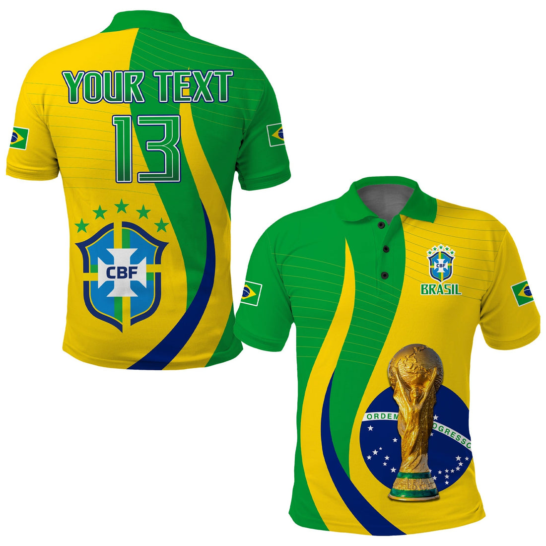 (Custom Text and Number) Brazil Football Champions Polo Shirt Selecao Style Vibe LT13