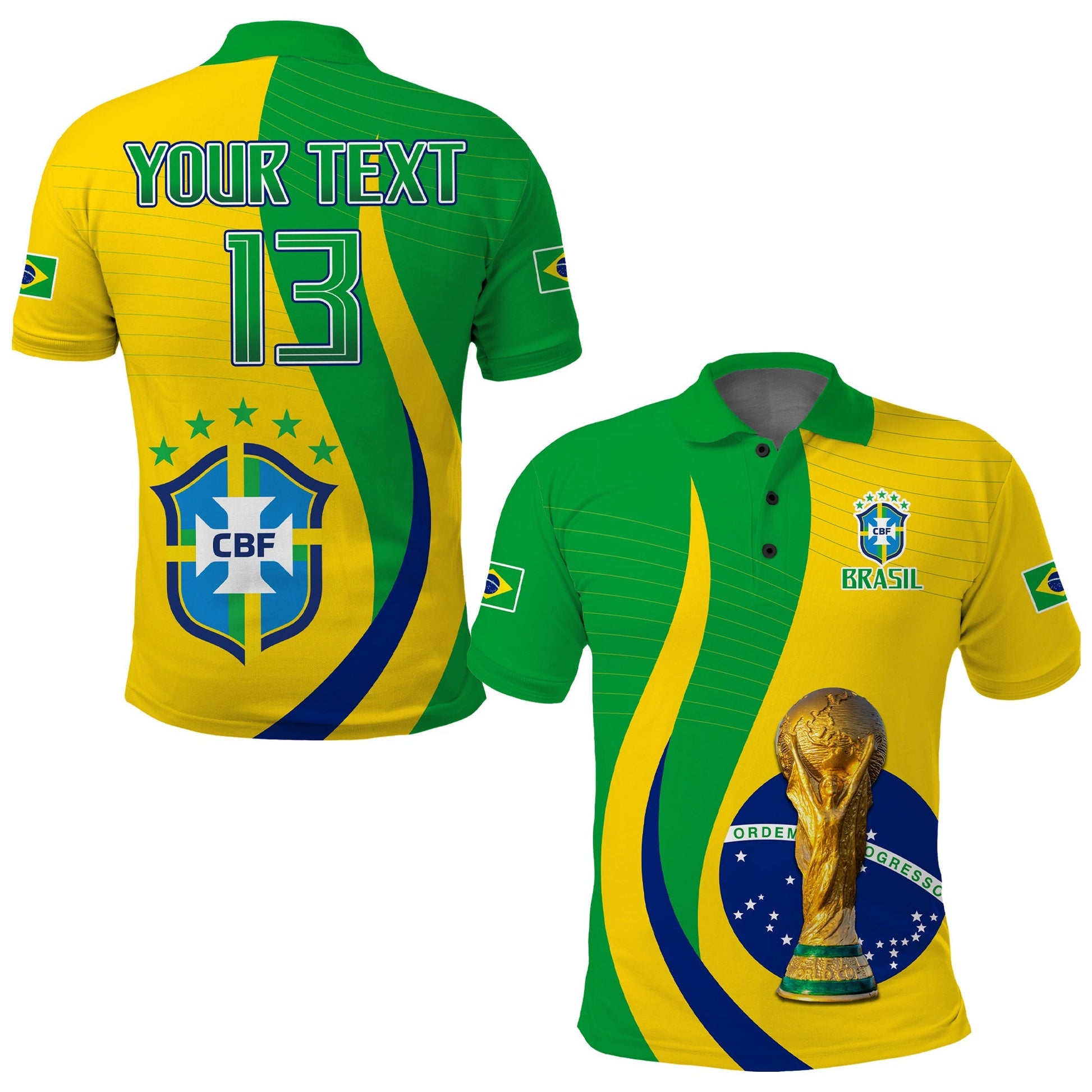 (Custom Text and Number) Brazil Football Champions Polo Shirt Selecao Style Vibe LT13