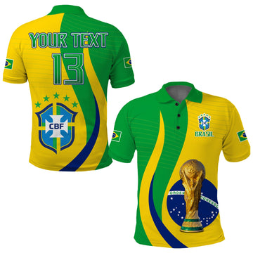 (Custom Text and Number) Brazil Football Champions Polo Shirt Selecao Style Vibe LT13