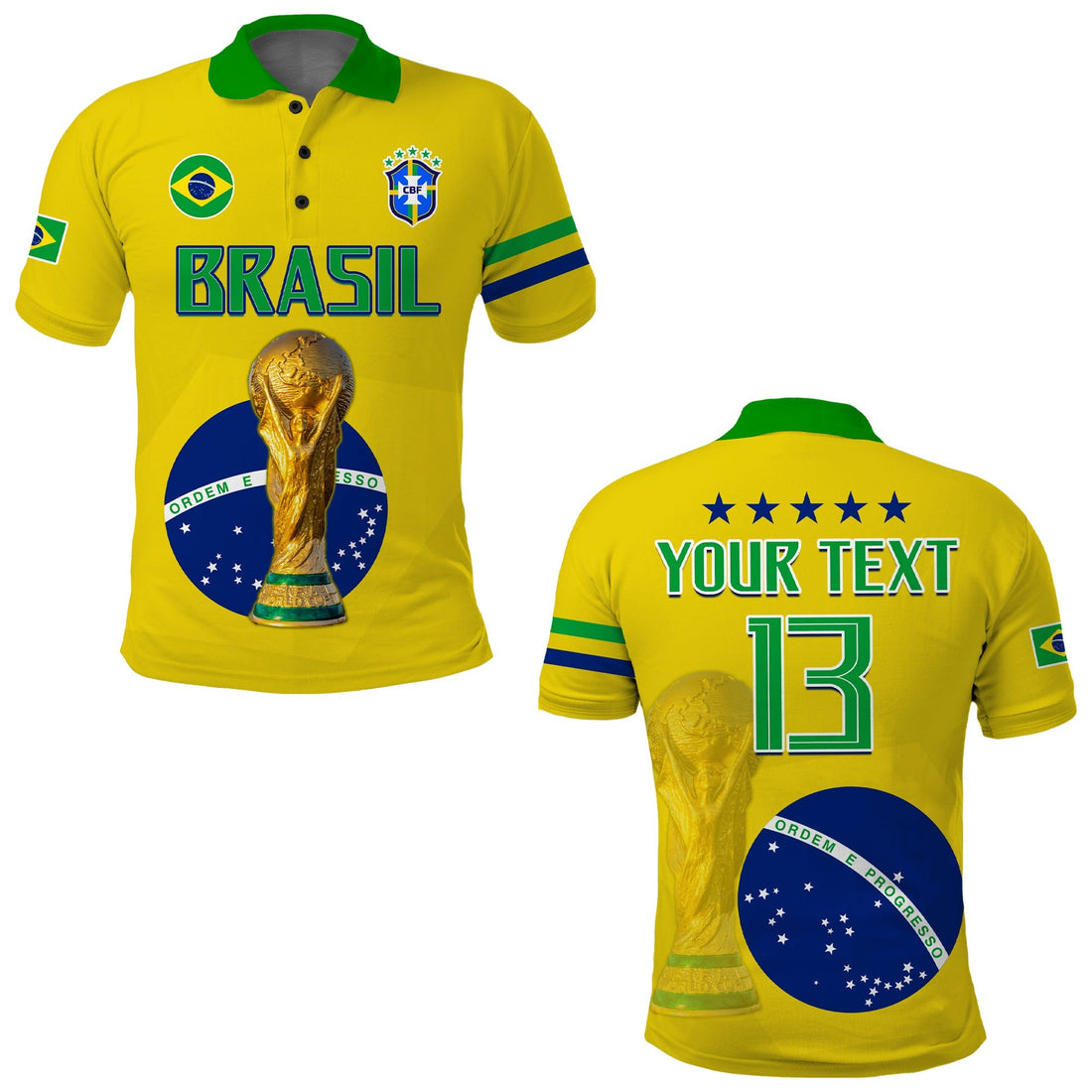 (Custom Text and Number) Brazil Football Polo Shirt Go Champions Selecao Campeao LT13