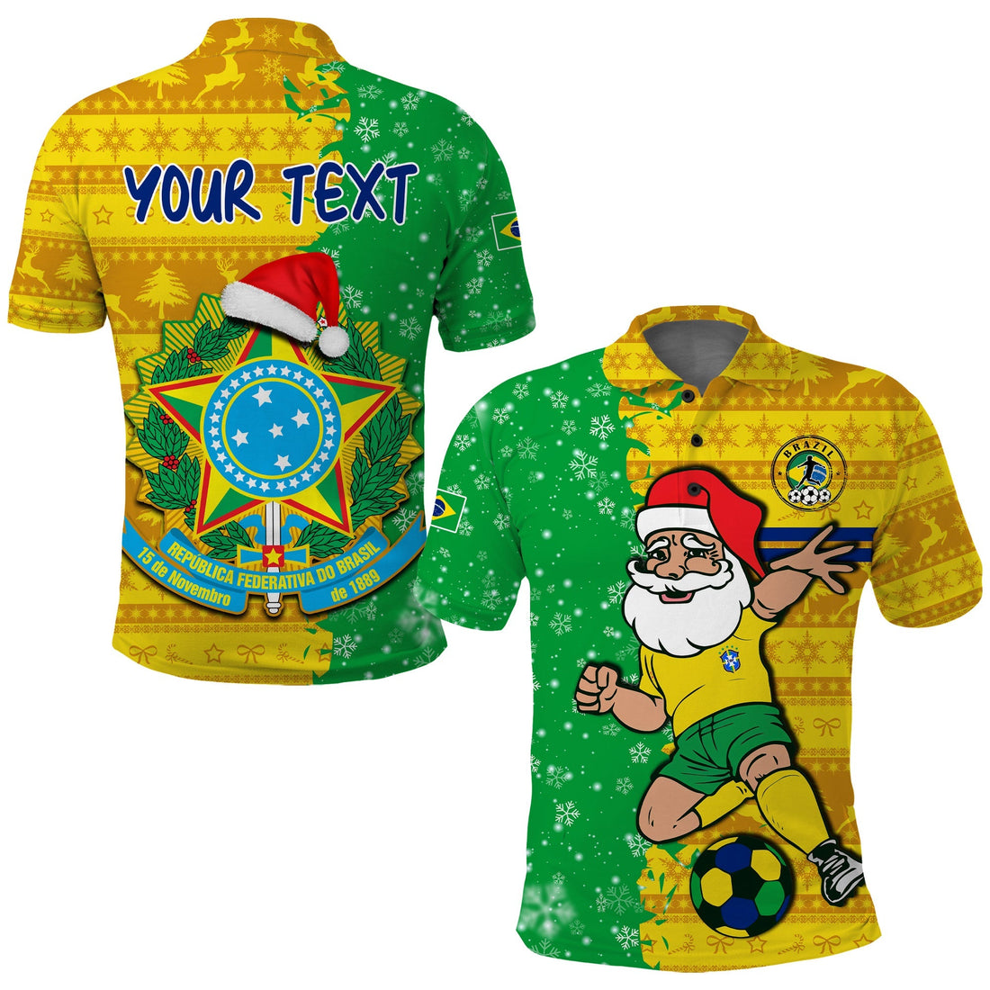 Custom Brazil Football Polo Shirt Christmas Santa Claus Selecao Champions LT13
