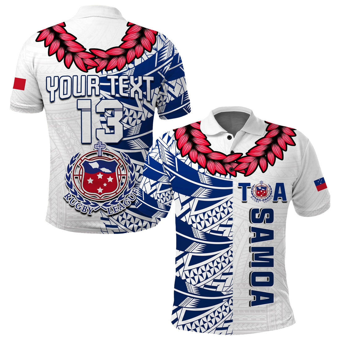 (Custom Personalise Text and Number) Toa Samoa Rugby Polo Shirt Siamupini Ula Fala White LT13