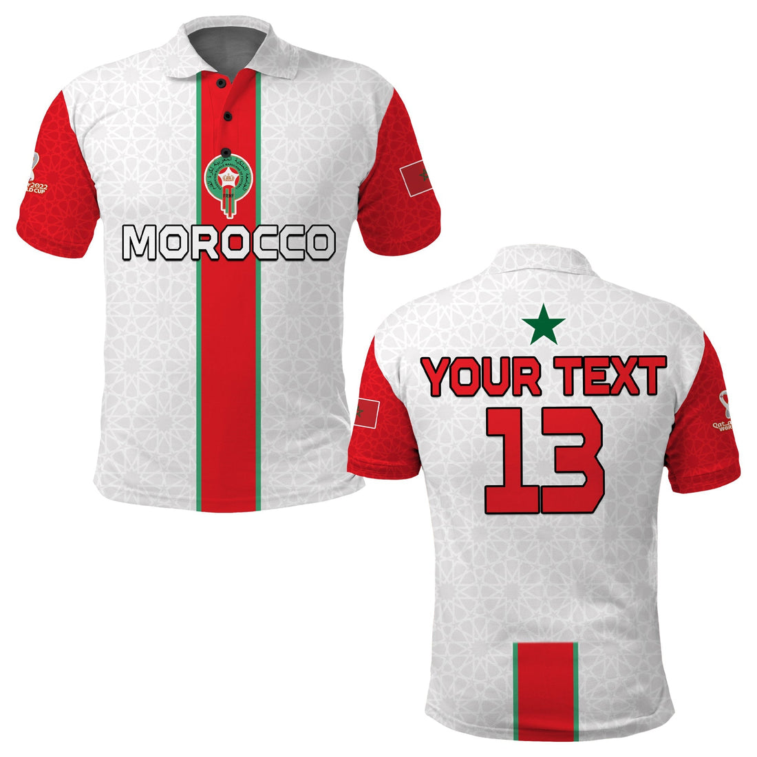 (Custom Text and Number) Morocco Football Polo Shirt Football 2022 Soccer Lions de lAtlas Champions LT13