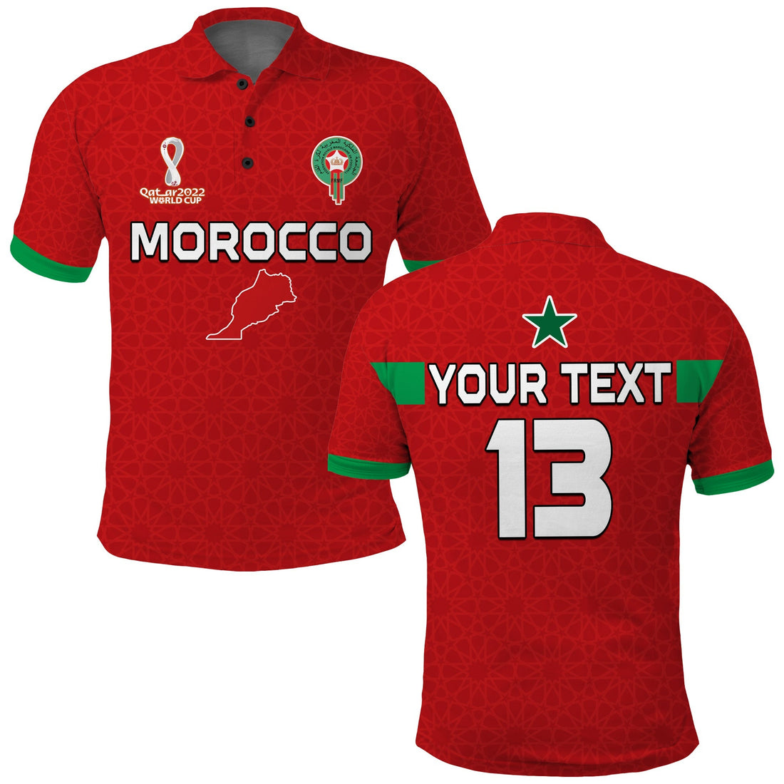 (Custom Text and Number) Morocco Football Polo Shirt Champions World Cup Soccer Proud LT13