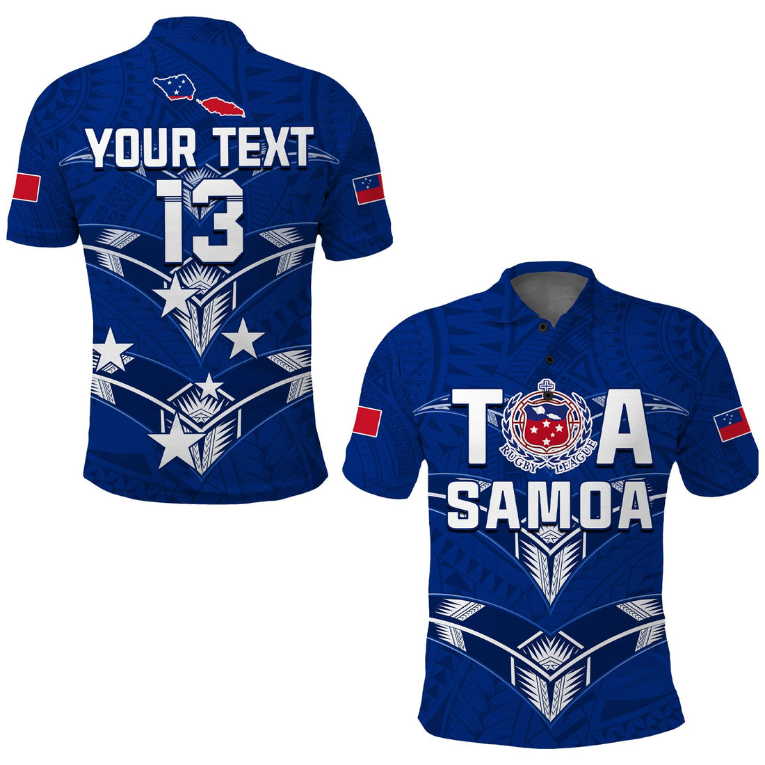 (Custom Personalise Text and Number) Toa Samoa Rugby Polo Shirt Siamupini Proud Blue LT13