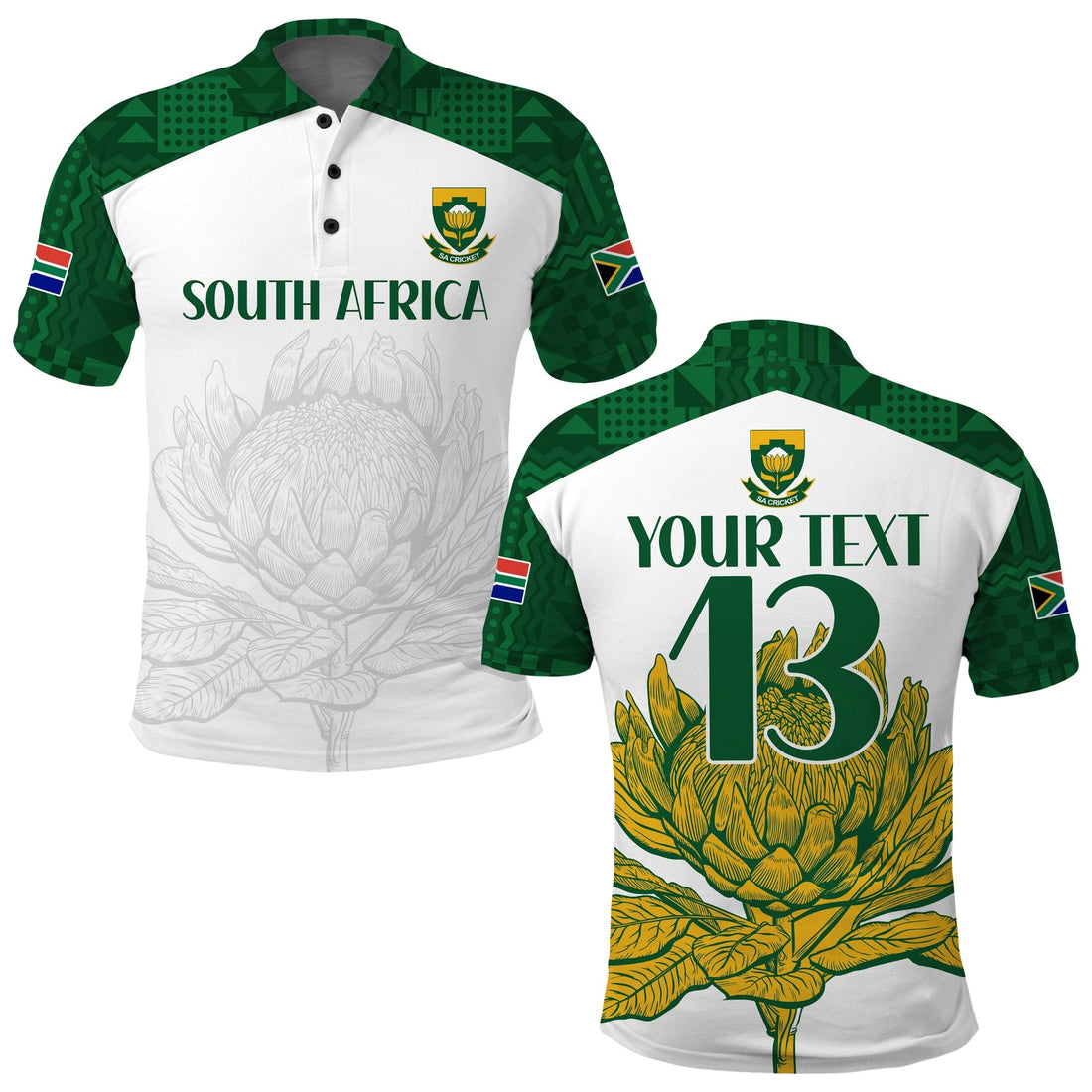 (Custom Text and Number) South Africa Cricket Polo Shirt Go Proteas Boxing Day Test LT13