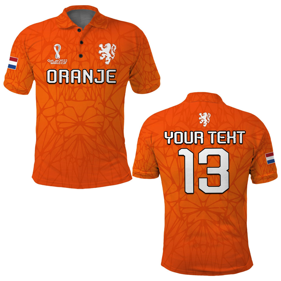 (Custom Text and Number) Football Polo Shirt 2022 Soccer World Cup Oranje Champions LT13