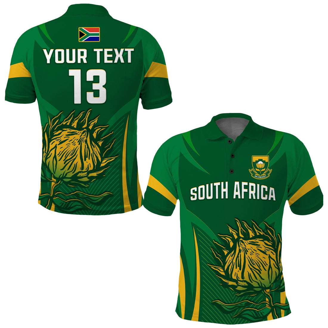 (Custom Text and Number) South Africa Cricket Polo Shirt Proteas Champion LT13