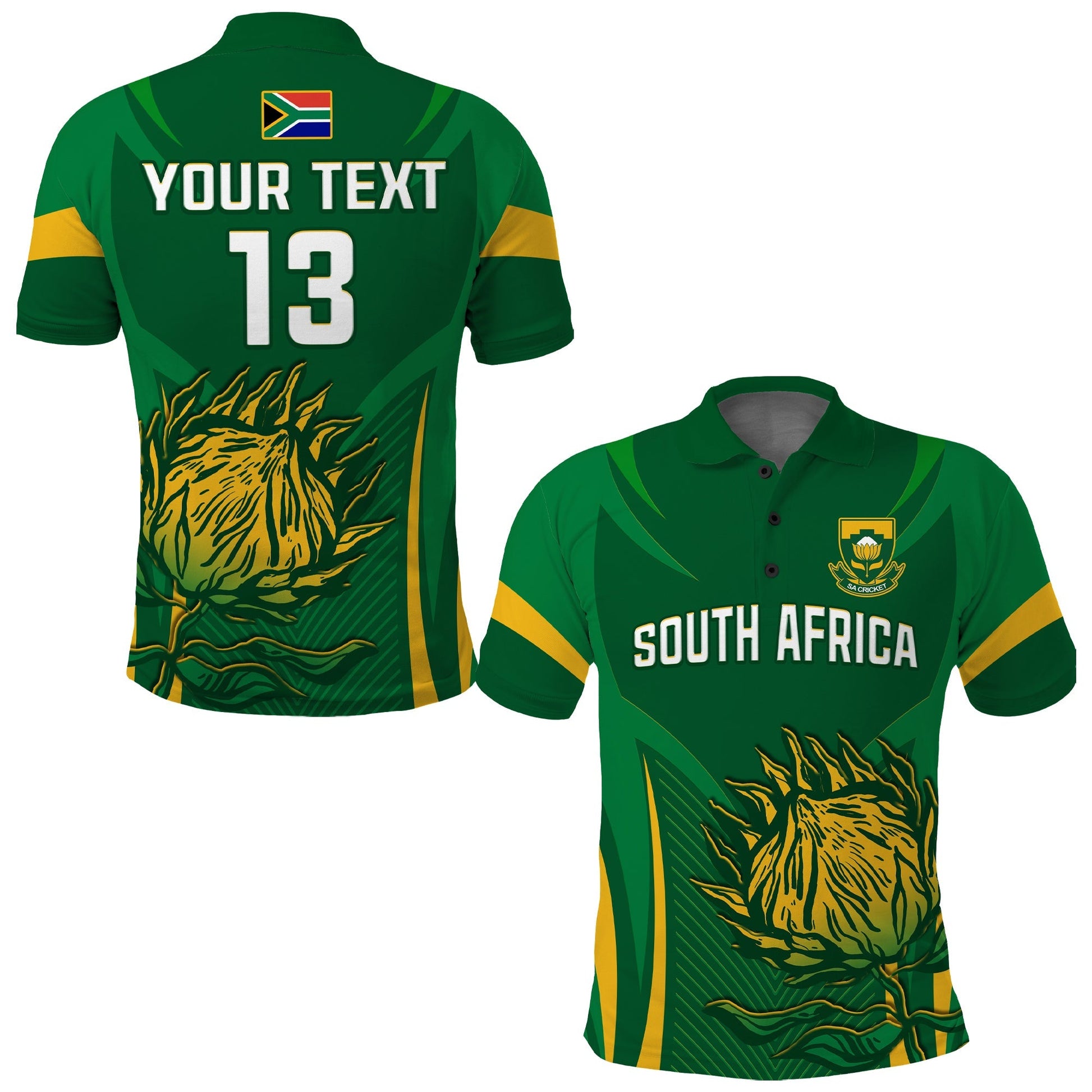 (Custom Text and Number) South Africa Cricket Polo Shirt Proteas Champion LT13