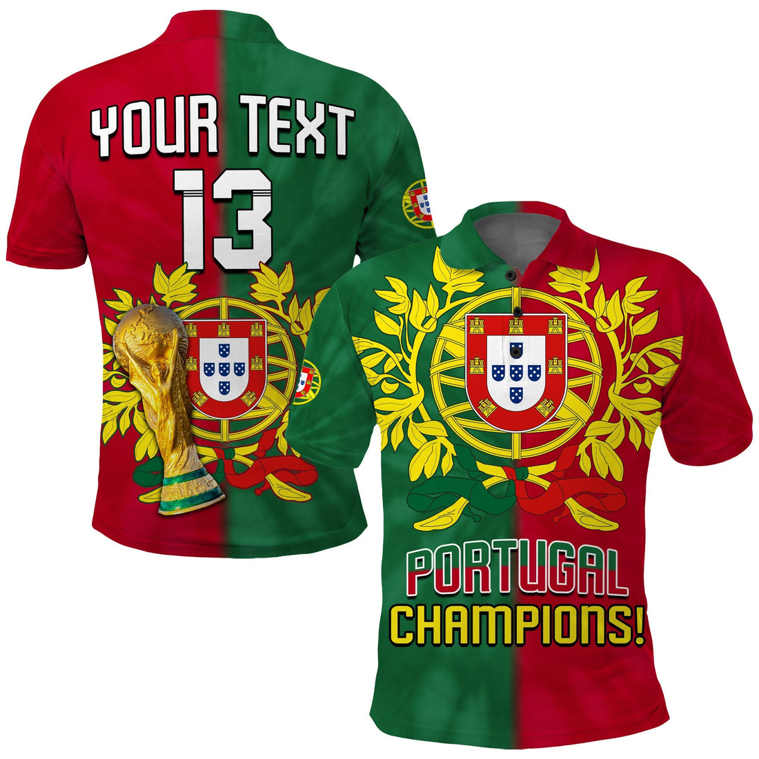 (Custom Text and Number) Portugal Football Polo Shirt Campeao Football 2022 Tie Dye Special LT13