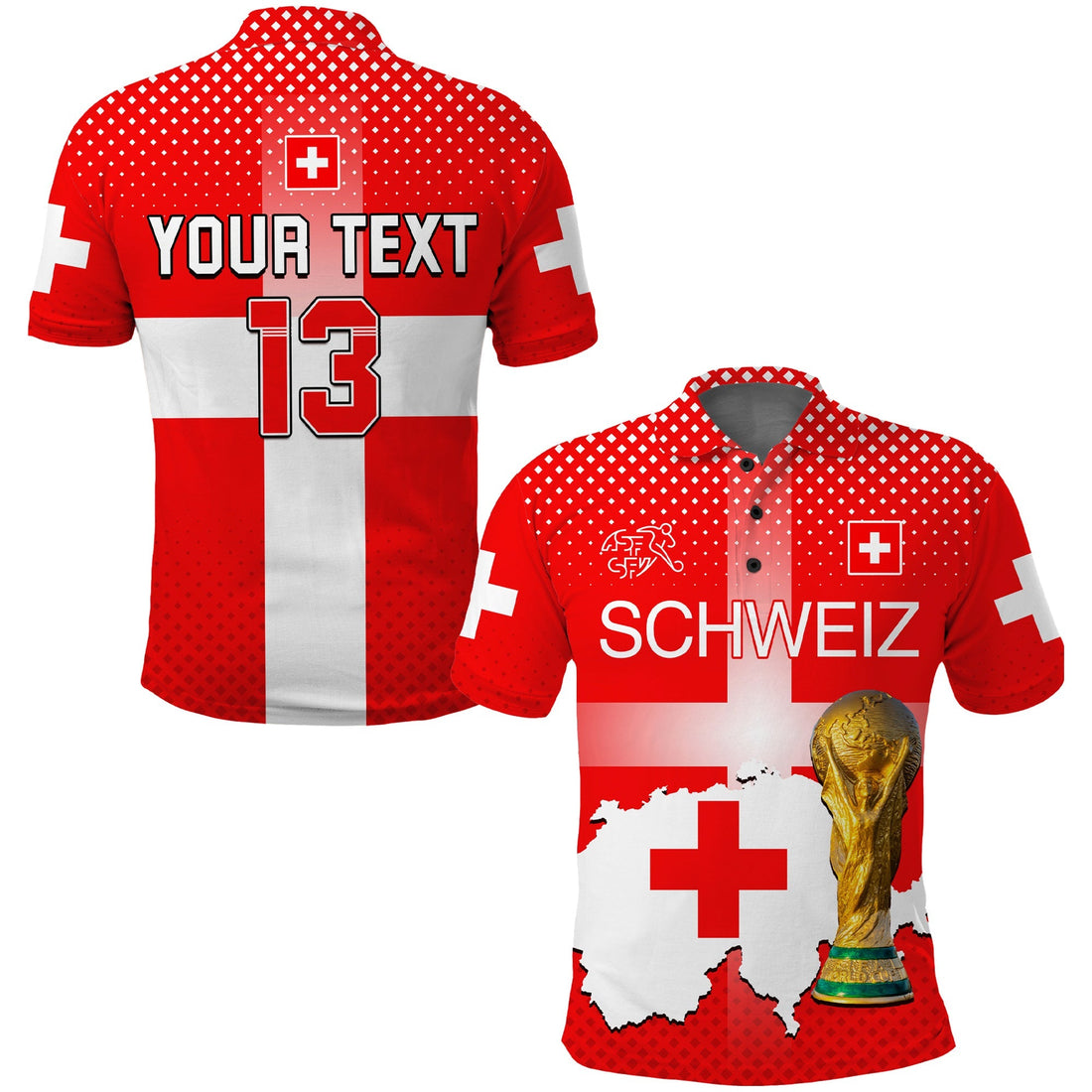 (Custom Text and Number) Switzerland Football Polo Shirt Schweizer Pati Champion 2022 World Cup LT13