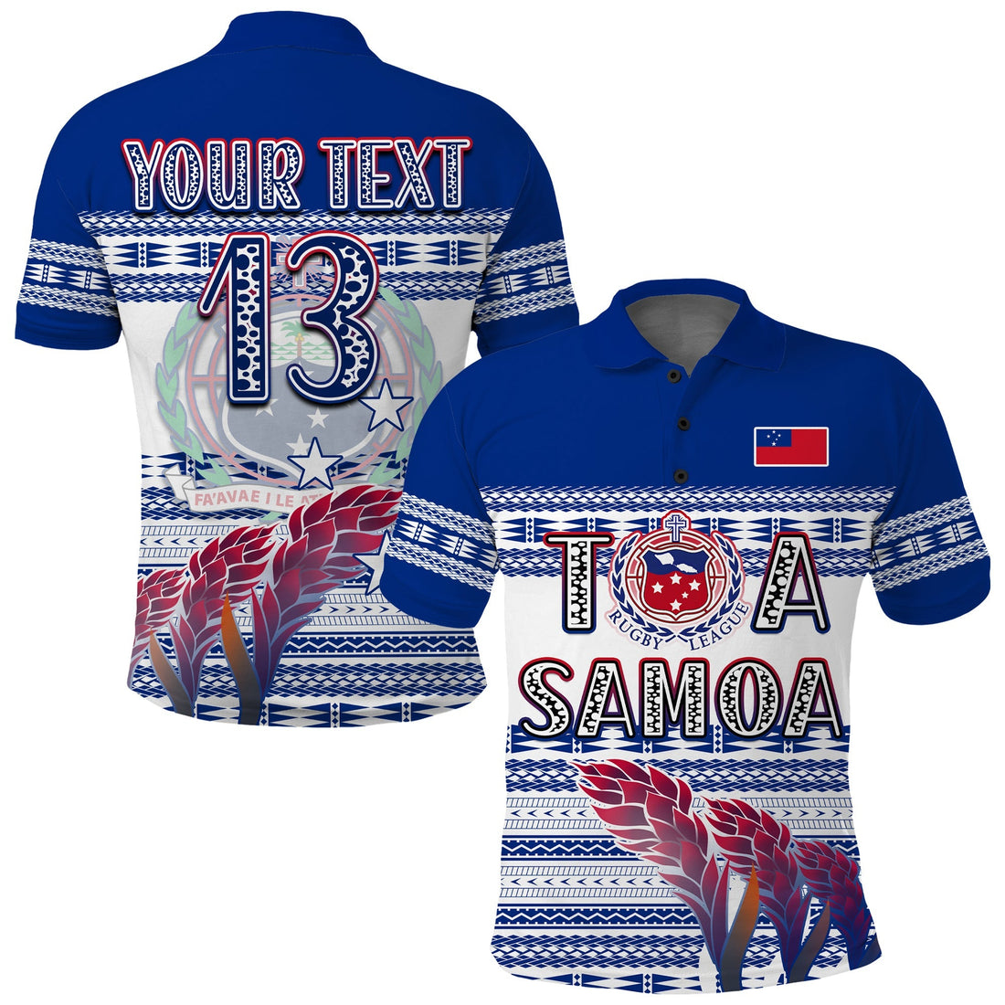 (Custom Personalise Text and Number) Toa Samoa Rugby Polo Shirt Uso Aso Uma Go Champions White LT13